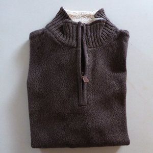 OSCAR DE LA RENTA MENS BROWN W/ CREAM COLLAR ¾ ZIPPER LONG SLEEVE SWEATER (L)